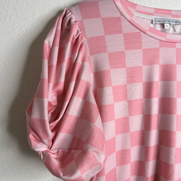 English Factory pink checkerboard puff sleeve shirt - Picture 4 of 4